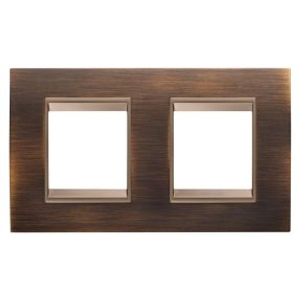 LUX INTERNATIONAL PLATE - IN METAL - 2+2 MODULES HORIZONTAL - ANTIQUE BRASS LAVY - INNER FRAME MATT DARK BRONZE - CHORUSMART image 1