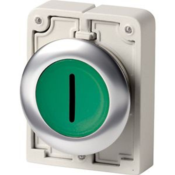 Illuminated pushbutton actuator, RMQ-Titan, flat, momentary, green, inscribed, Front ring stainless steel image 2