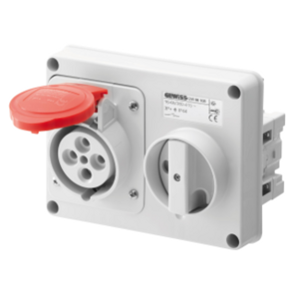 FIXED INTERLOCKED HORIZONTAL SOCKET-OUTLET - WITHOUT BOTTOM - WITHOUT FUSE-HOLDER BASE - 2P+E 16A 380-415V - 50/60HZ 9H - IP44 image 1