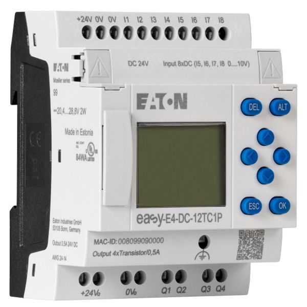 Control relays easyE4 with display (expandable, Ethernet), 24 V DC, Inputs Digital: 8, of which can be used as analog: 4, push-in terminal image 3