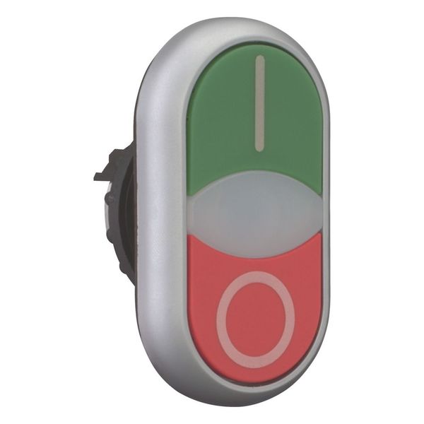 Double actuator pushbutton, RMQ-Titan, Actuators and indicator lights flush, momentary, White lens, green, red, inscribed, Bezel: titanium image 11