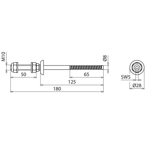 Hanger bolt A2 for metal L 8x125mm M10x50mm image 2