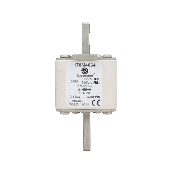 Fuse-link, high speed, 500 A, AC 690 V, DIN 1, 53 x 66 x 108 mm, aR, DIN, IEC, single indicator image 12