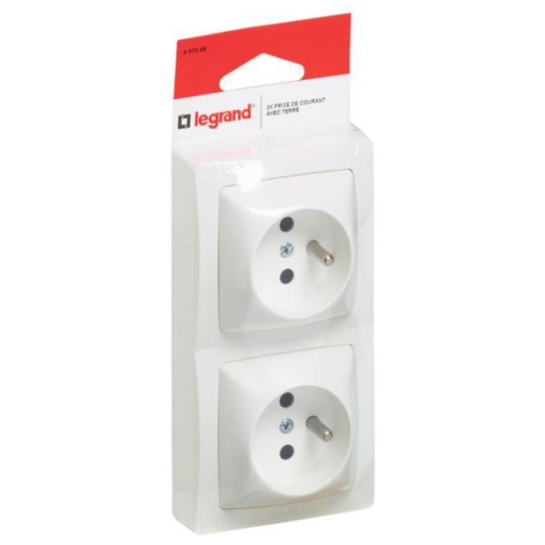 097368 Double socket outlet with earth Surface-mounted switchgear - vertical - White image 1