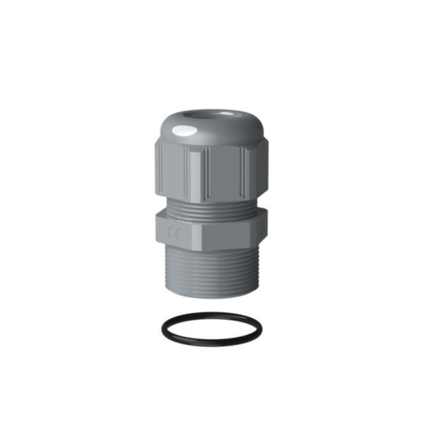 Plastic cable gland with waterproof surface seal IP68 ISO20 thread gray RAL7040 image 1