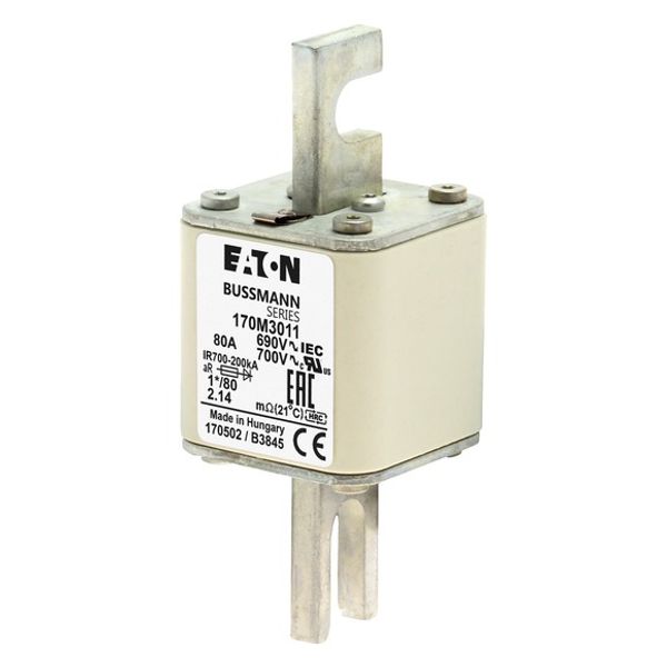 Fuse-link, high speed, 80 A, AC 690 V, compact DIN 1, 45 x 45 x 104 mm, aR, DIN, IEC, single indicator image 2