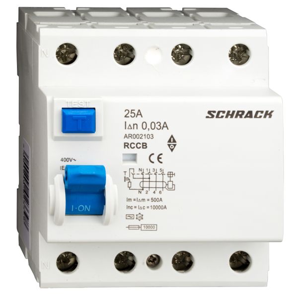 Residual Current Circuit Breaker 10kA, 25A, 4-pole, 30mA image 3