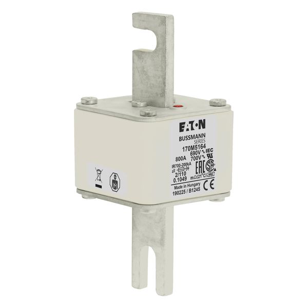 Fuse-link, high speed, 800 A, AC 690 V, DIN 2, 61 x 61 x 108 mm, aR, DIN, IEC, single indicator, 110 mm centres image 7