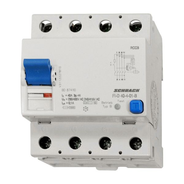 Residual current circuit breaker 40A, 4-pole, 100mA, type B image 1