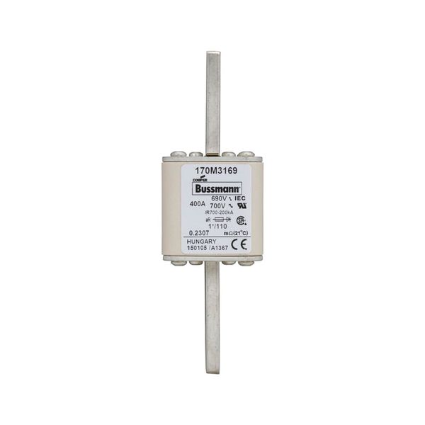 Fuse-link, high speed, 400 A, AC 690 V, compact size 1, 45 x 45 x 134 mm, aR, DIN, IEC, single indicator image 4