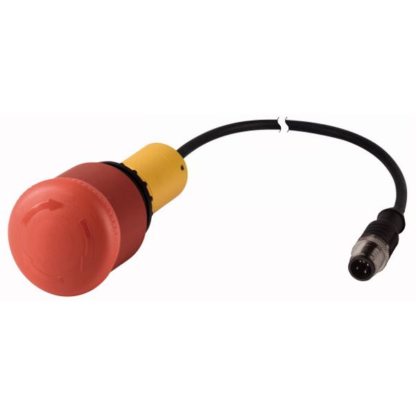 Emergency stop/emergency switching off pushbutton, Mushroom-shaped, 38 mm, Turn-to-release function, 2 NC, Cable (black) with M12A plug, 5 pole, 0.2 m image 1