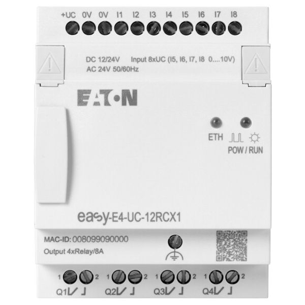 Control relays, easyE4 (expandable, Ethernet), 12/24 V DC, 24 V AC, Inputs Digital: 8, of which can be used as analog: 4, screw terminal image 1