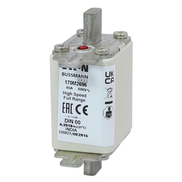 Fuse-link, high speed, 40 A, AC 690 V, DIN 00, 30 x 60 x 79 mm, gR, DIN, IEC, single indicator image 10