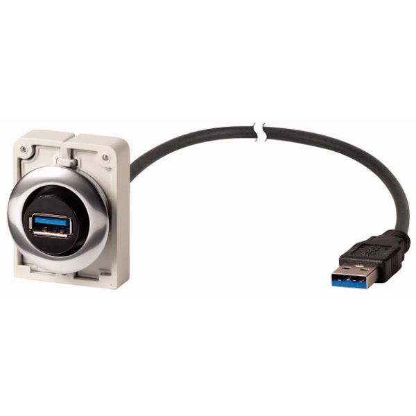 Bulkhead interface, 0.3 m, Prefabricated cable with permanently connected USB 3.0 Type A plug, Metal bezel image 1