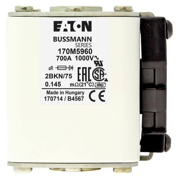 Fuse-link, high speed, 700 A, AC 1000 V, size 2, 59 x 77 x 75 mm, aR, IEC, UL, type K indicator, flush end, M10 image 20