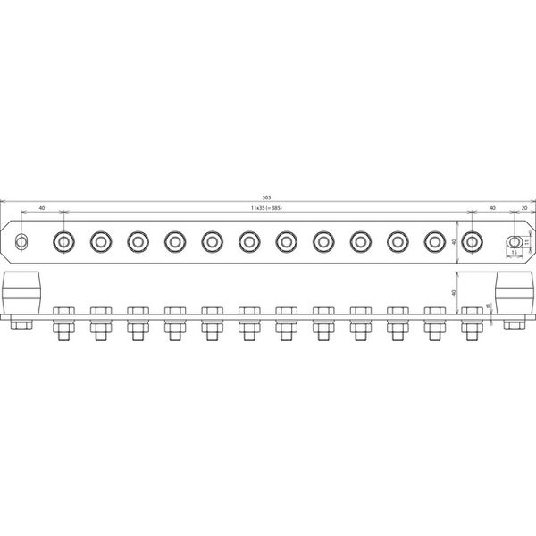 Equipotential bonding bar without cover StSt with M10 screws for 12 co image 2