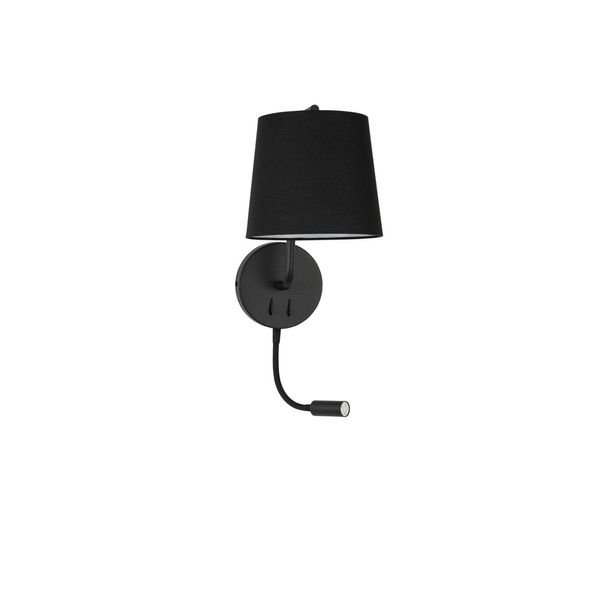 Black Aluminium   Black Fabric Shade   Switch On/Off   LED E27 1x12 Watt   LED 1x3 Watt 190Lm 230 Volt   3500K Bulb Excluded IP20  D: 20 W: 29 H: 59 cm Adjustable image 1