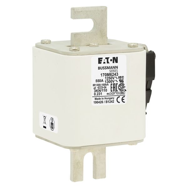 Fuse-link, high speed, 550 A, AC 1250 V, size 3, 76 x 92 x 139 mm, aR, DIN, IEC, single indicator image 11