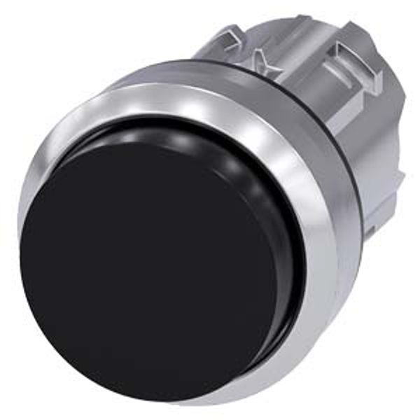 Pushbutton, 22 mm, round, metal, shiny, black, pushbutton, raised momentary c... image 1