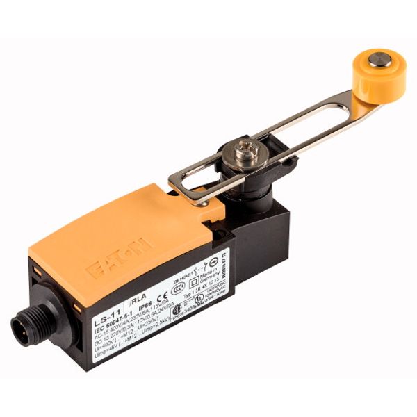 Position switch, Adjustable roller lever, Complete device, 1 N/O, 1 NC, Cage Clamp, Yellow, Insulated material, -25 - +70 °C, with M12 connector image 1