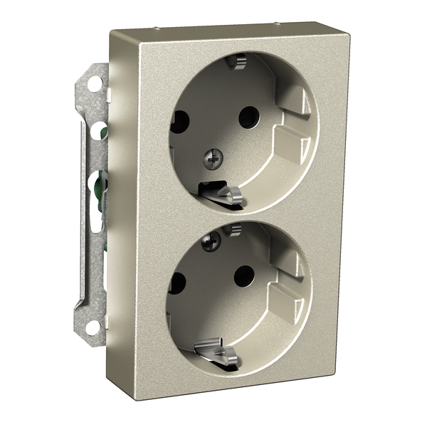 Exxact double socket-outlet centre-plate high earthed screwless metallic image 4