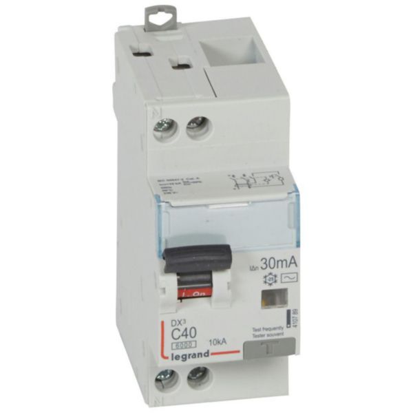 Monoblock differential circuit breaker DX³6000 10kA high inlet and low outlet U+N screw 230V~ - 40A - typeAC 30mA image 1