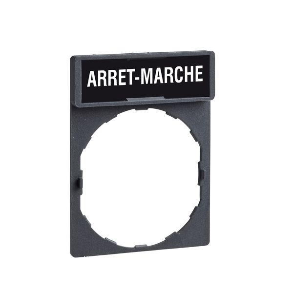 Harmony XB4, Legend holder 30 x 40 mm, plastic, with legend 8 x 27 mm, marked ARRET - MARCHE image 1