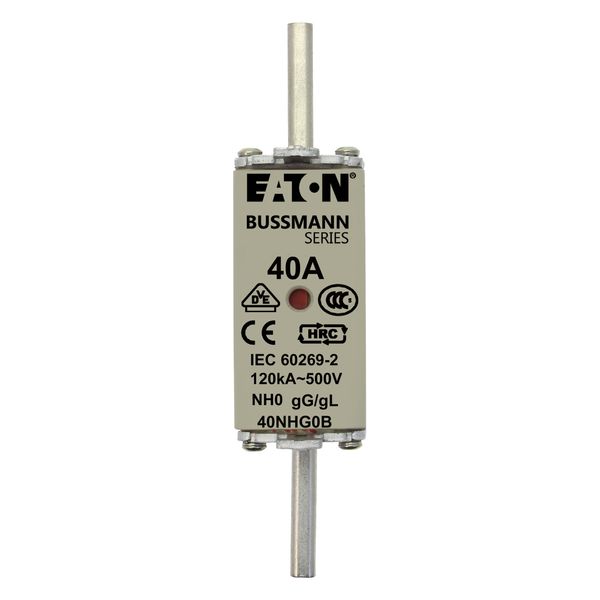 Fuse-link, LV, 40 A, AC 500 V, NH0, gL/gG, IEC, dual indicator, live gripping lugs image 10
