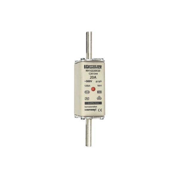 Fuse-link NH1 gG 500VAC 20A live tags Double indicator image 1