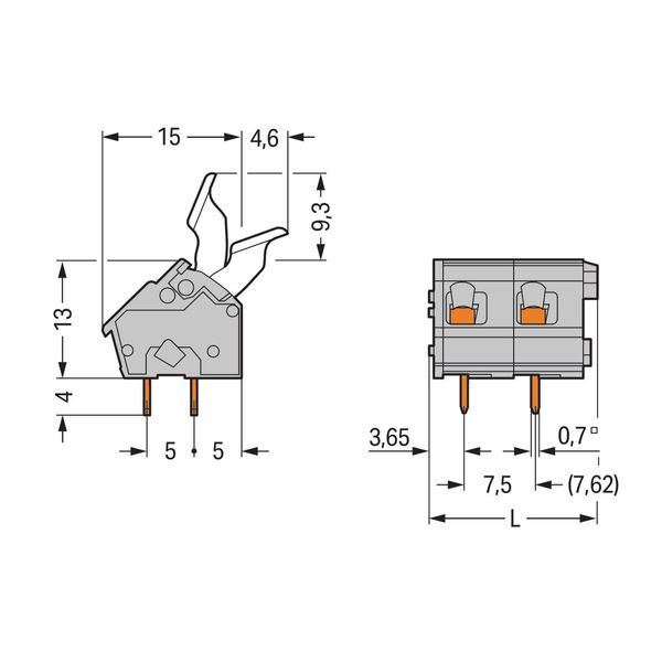 PCB terminal block finger-operated levers 2.5 mm² gray image 2