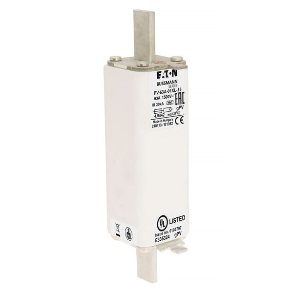 Fuse-link, high speed, 63 A, DC 1500 V, 01XL, 43 x 193 mm, gPV, IEC, UL, with indicator image 12