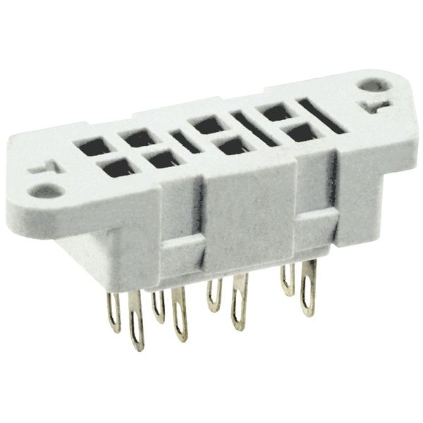 Socket for relays: R2M. Solder terminals. Dimensions 40,5 x 14 x 10,5 mm. Two poles. Rated load 5 A, 250 V AC image 1