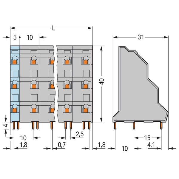 Triple-deck PCB terminal block 2.5 mm² Pin spacing 10 mm gray image 3