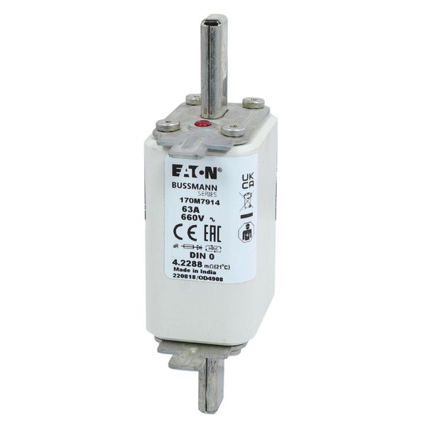 Fuse-link, high speed, 63 A, AC 660 V, DIN 0, aR, DIN, IEC, single indicator, live gripping lugs image 18