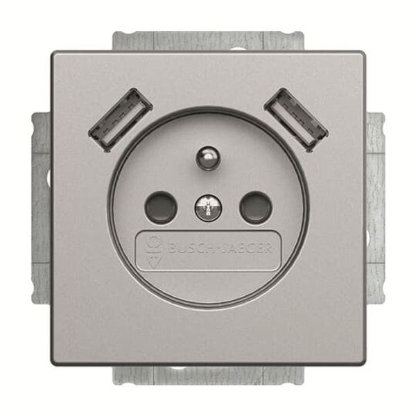 20 MUCB2USB-83-500 Socket Earthing pin with USB AA aluminium silver - 63x63 image 2