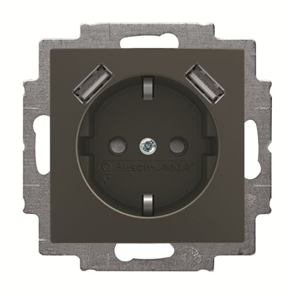 20 EUCB2USB-95-507 Socket insert Protective contact (SCHUKO) with USB AA château-black - Basic55 image 1