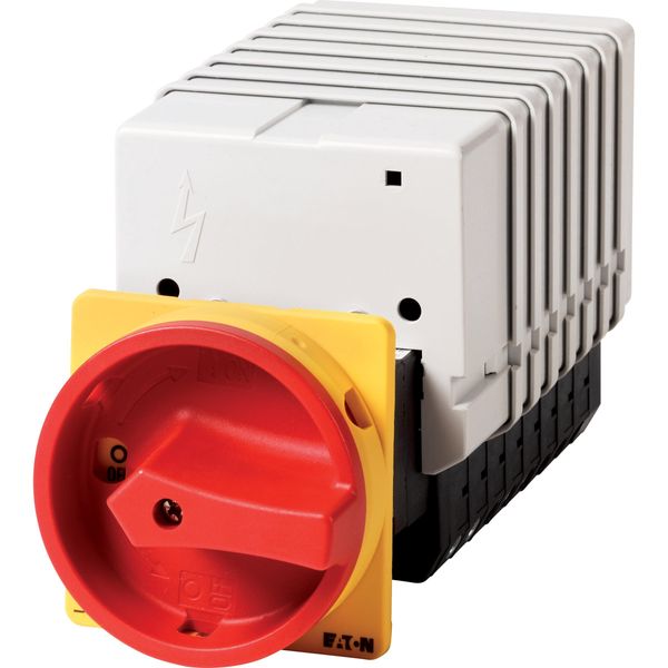 Main switch, T5B, 63 A, rear mounting, 8 contact unit(s), 16-pole, Emergency switching off function, With red rotary handle and yellow locking ring image 2