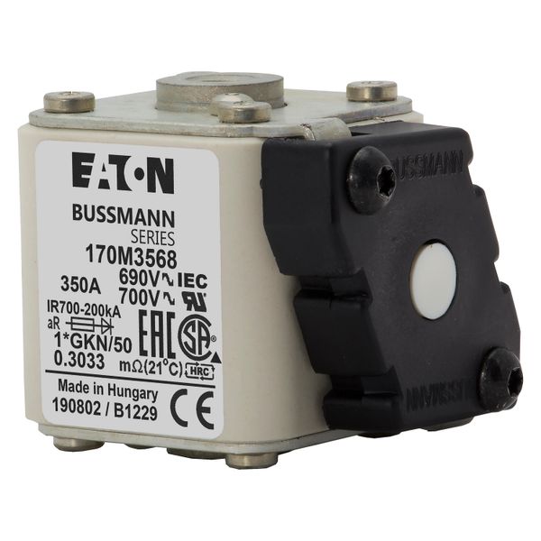 Fuse-link, high speed, 350 A, AC 690 V, compact size 1, 45 x 59 x 51 mm, aR, IEC, UL, single indicator image 13