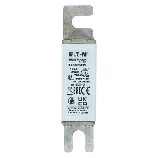 Fuse-link, high speed, 160 A, AC 690 V, DIN 000, aR, DIN, IEC, single indicator, live gripping lugs image 9