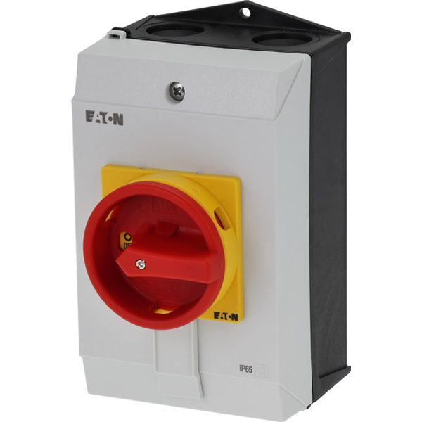 Main switch, P1, 40 A, surface mounting, 3 pole + N, Emergency switching off function, With red rotary handle and yellow locking ring, Lockable in the image 3
