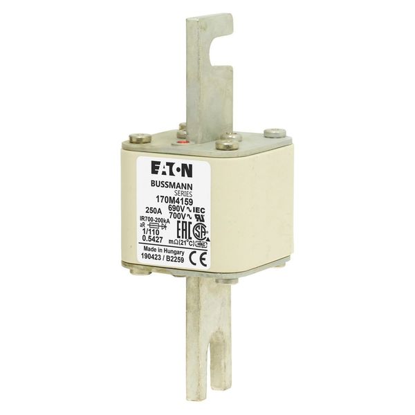 Fuse-link, high speed, 250 A, AC 690 V, DIN 1, 53 x 66 x 138 mm, aR, DIN, IEC, single indicator image 3