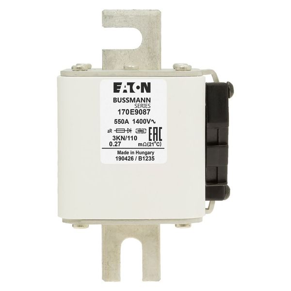 Fuse-link, high speed, 550 A, AC 1400 V, DIN 3, aR, DIN, type K indicator image 9