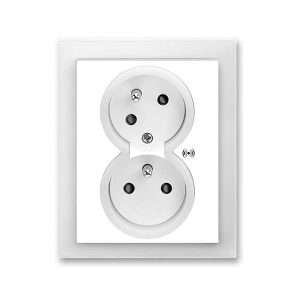 5583M-C02357 01 Double socket outlet with earthing pins, shuttered, with turned upper cavity, with surge protection image 1