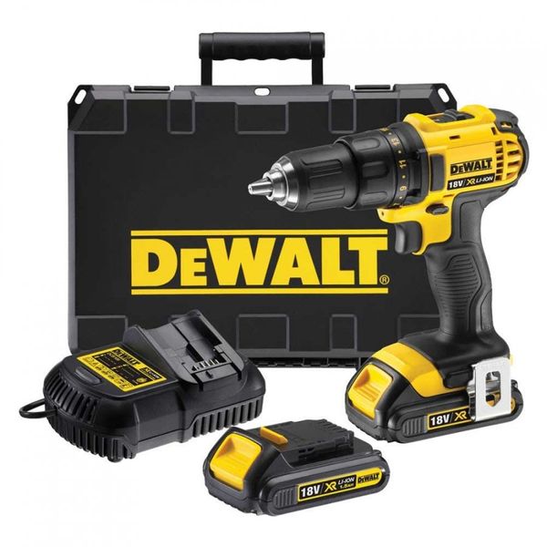 Battery two-speed compact drill-screwdriver, 18V, 13mm quick-change chuck, LED lights, 2 x 1.5Ah batteries and 1h charger, case image 1