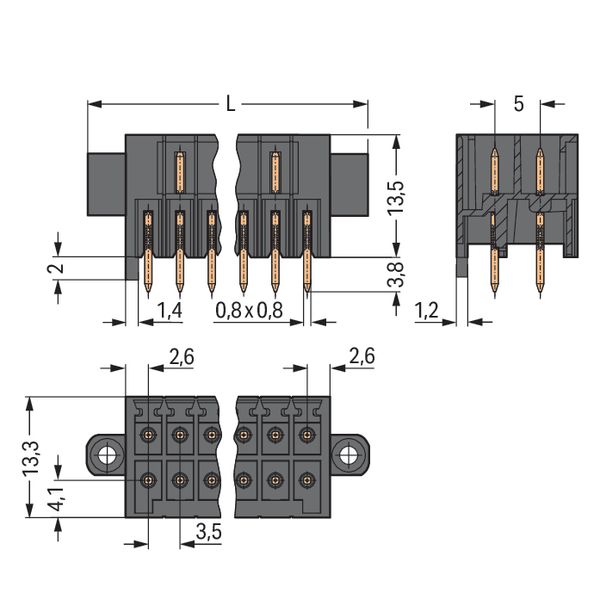 THT male header, 2-row 0.8 x 0.8 mm solder pin straight black image 5