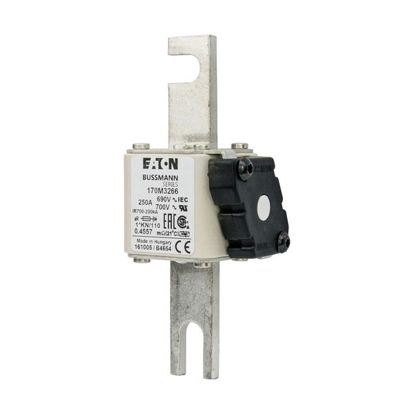 Fuse-link, high speed, 250 A, AC 690 V, compact DIN 1, 45 x 58 x 134 mm, aR, DIN, IEC, type K indicator, 110 mm centres image 4