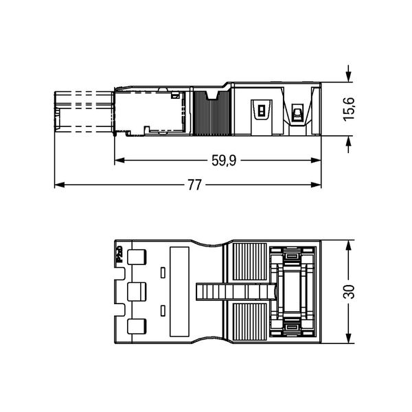 Strain relief housing 3-pole with locking clip black image 2