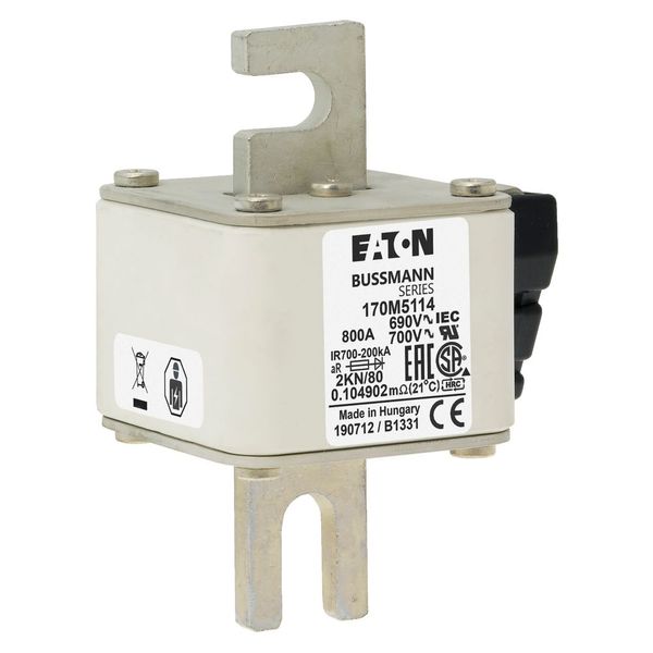 Fuse-link, high speed, 800 A, AC 690 V, DIN 2, 61 x 77 x 108 mm, aR, DIN, IEC, single indicator image 7