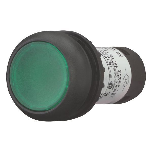 Illuminated pushbutton actuator, Flat, momentary, 1 N/O, Screw connection, LED green, green, Blank, 230 V AC, Bezel: black image 2