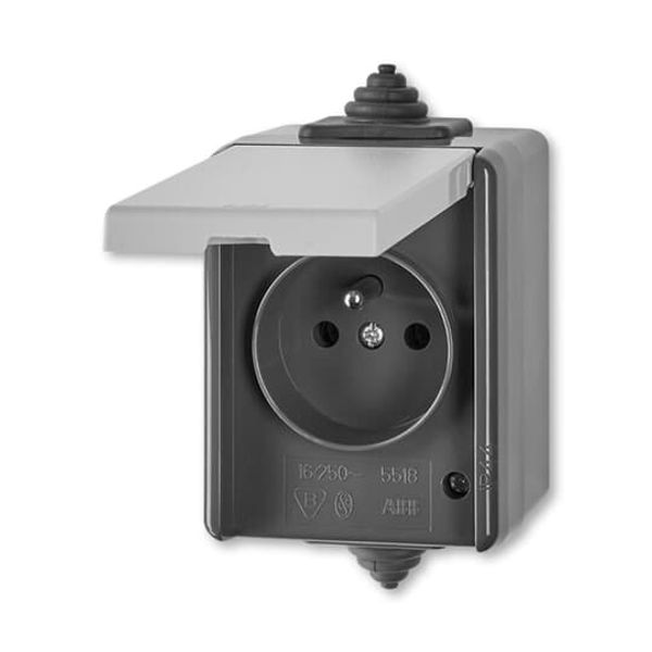 5518-2969 S Socket outlet with earthing pin, with hinged lid, for multiple mounting image 1